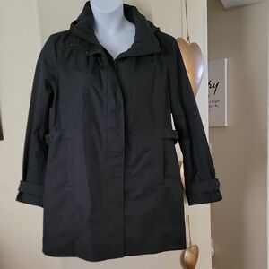 KIRKLAND Trenchcoat Raincoat Hooded Lined Pockets Black Size XXL